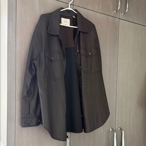 Women's Black Faux Leather Shirt Jacket Ganna Aritzia